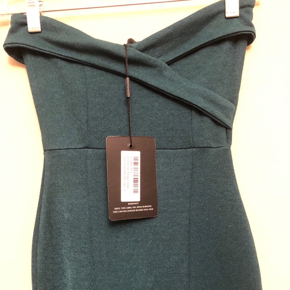 Emerald strapless bodycon maxi dress with a slit